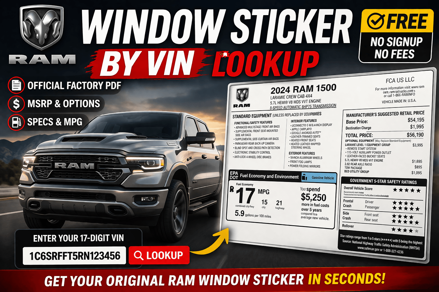 Video thumbnail for How to Lookup and Get a Dodge RAM Window Sticker by VIN