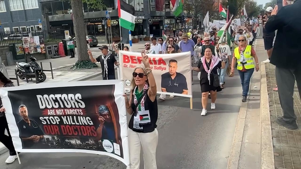 Video thumbnail for Sweden: Protestors rally in Stockholm against Israeli attacks on Gaza, southern Lebanon.