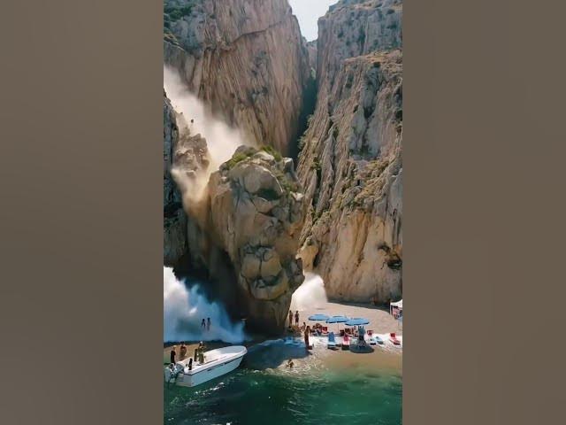 Video thumbnail for ⚠️ TERRIFYING Rockfall Hits Beach as Tourists Run for Safety #shorts
