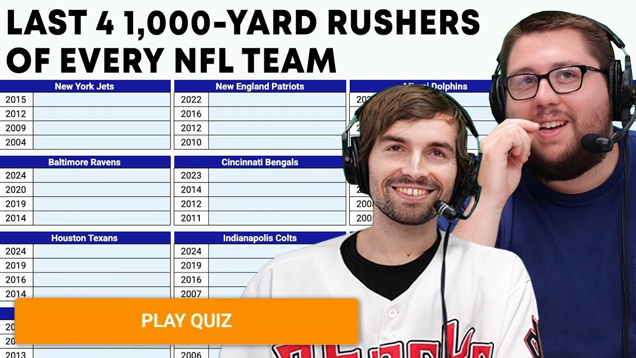 Video thumbnail for Can we name EVERY NFL teams last 4 1,000-Yard rushers? (NFL Sporcle)