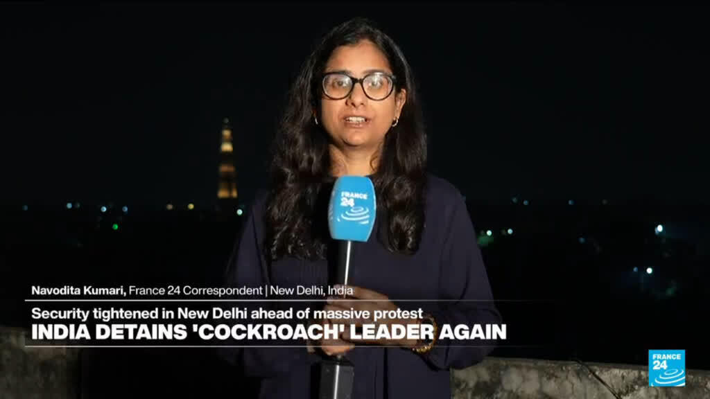 Video thumbnail for India detains top 'cockroach' leader as hundreds protest in capital