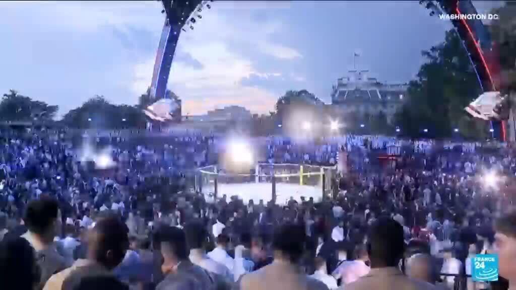 Video thumbnail for 'We're all about America': Trump's birthday marked with cage fighting on the White House lawn