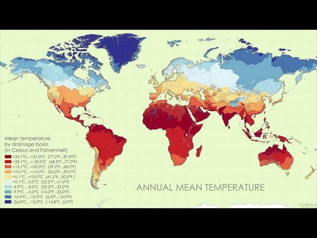 Video thumbnail for Global River Basins: Annual Mean Temperature Map