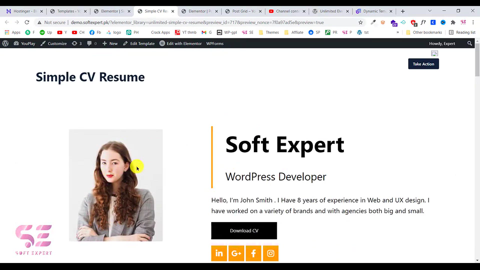 'Video thumbnail for Create CV in One Click using Elementor  - Free Resume templates'