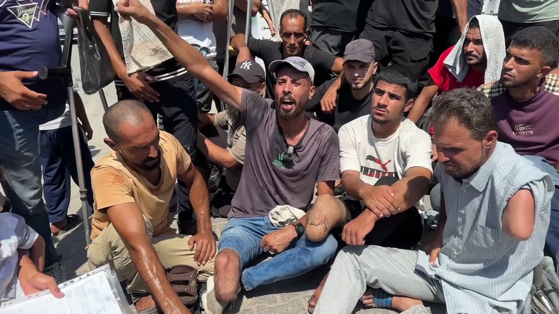 Video thumbnail for Sick and injured Palestinians demonstrate at Nasser Hospital in Khan Younis for medical treatment.