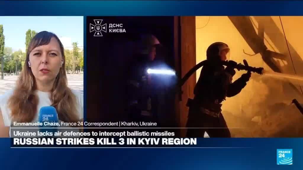 Video thumbnail for Russian strikes kill four near Kyiv, Zelensky makes landmark visit to Serbia