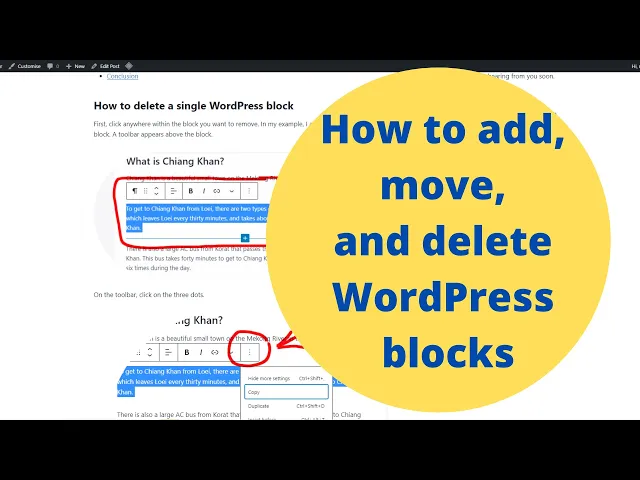 Video thumbnail for How to Add, Move, and Delete WordPress Blocks Tutorial