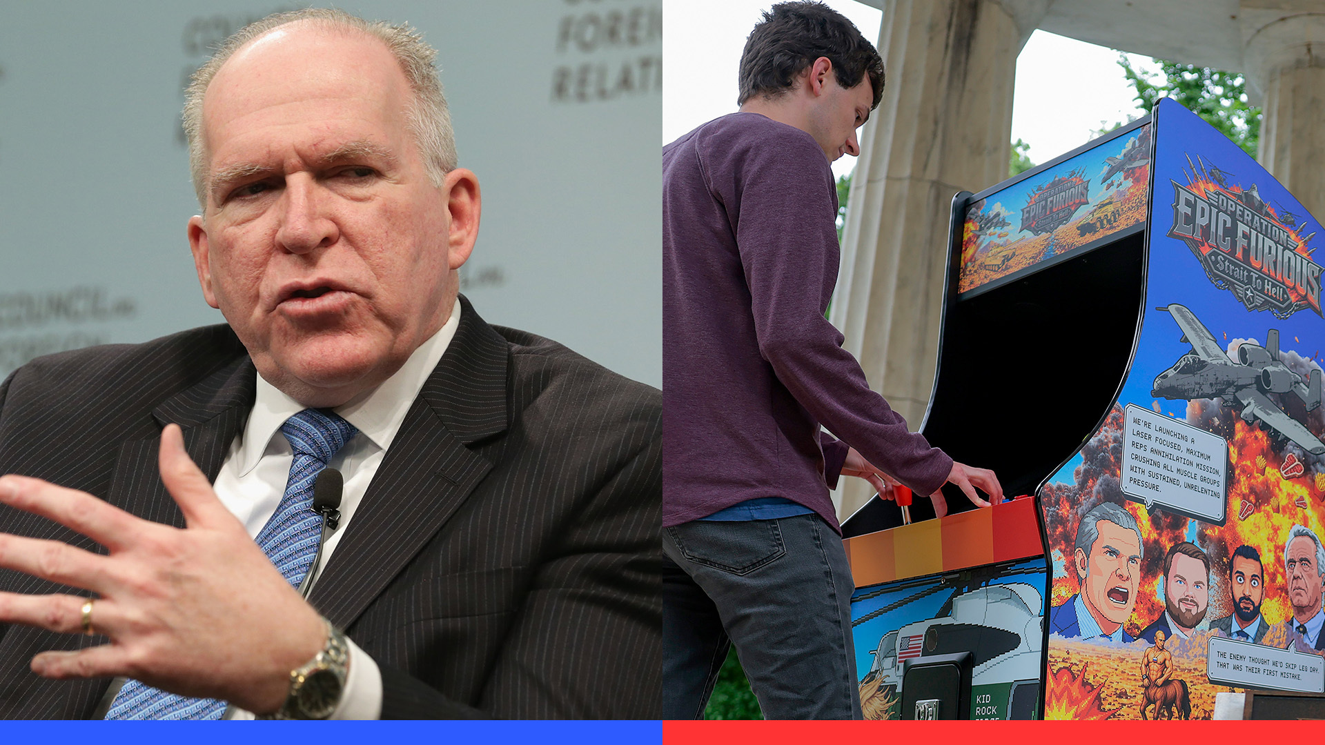 Video thumbnail for Ex-CIA head says government employees resisting Trump; New video game mocks Iran war