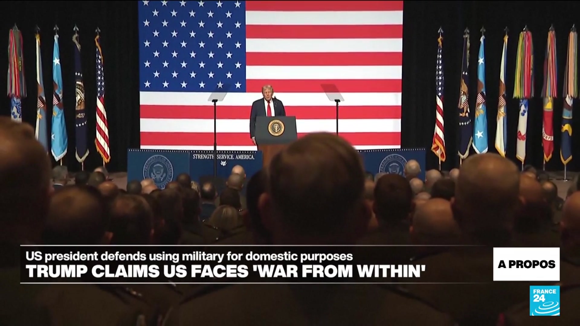 'Video thumbnail for Trump says US cities should be military 'training grounds''