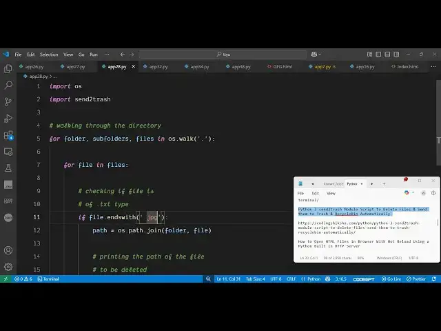 Video thumbnail for Python 3 send2trash Module Script to Delete Files & Send them to Trash & RecycleBin Automatically