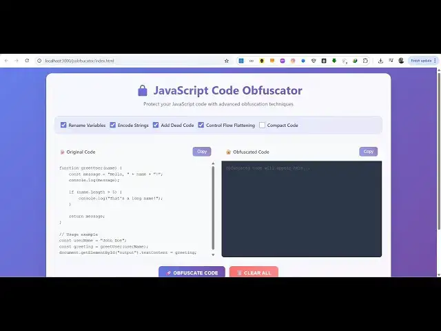 Video thumbnail for Build a Javascript & HTML Source Code Obfuscator Tool in Browser to Protect & Hide JS Code