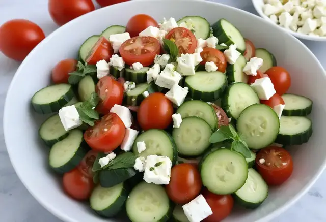 Video thumbnail for Cucumber Tomato Feta Salad