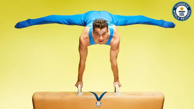 'Video thumbnail for Italian gymnast Alberto Busnari attempts a world record'