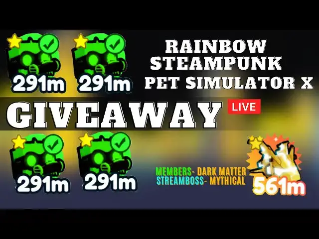 'Video thumbnail for 🔴STEAMPUNK RAINBOW Pets Giveaway | PET Simulator X ROBLOX Owlzo LIVE'