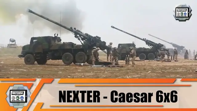 'Video thumbnail for 6x6 wheeled self-propelled howitzer 155m CAESAR Nexter Systems truck with artillery systems France'