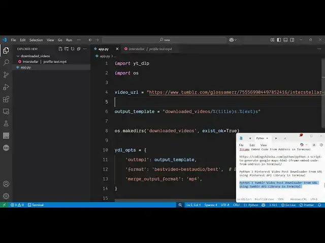Video thumbnail for Python 3 Tumblr Video Post Downloader From URL Using Tumblr API Library in Terminal