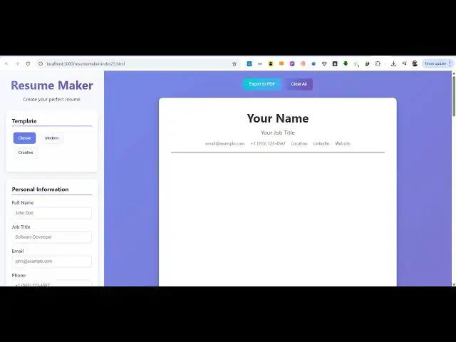 Video thumbnail for Build a PDF Resume Editor in Browser Using jsPDF & Html2Canvas Library in HTML & JavaScript