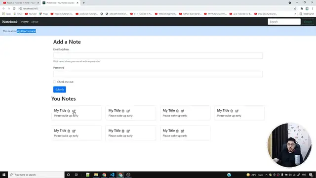 Video thumbnail for Adding AddNote component to iNotebook _ Complete React Course in Hindi #63