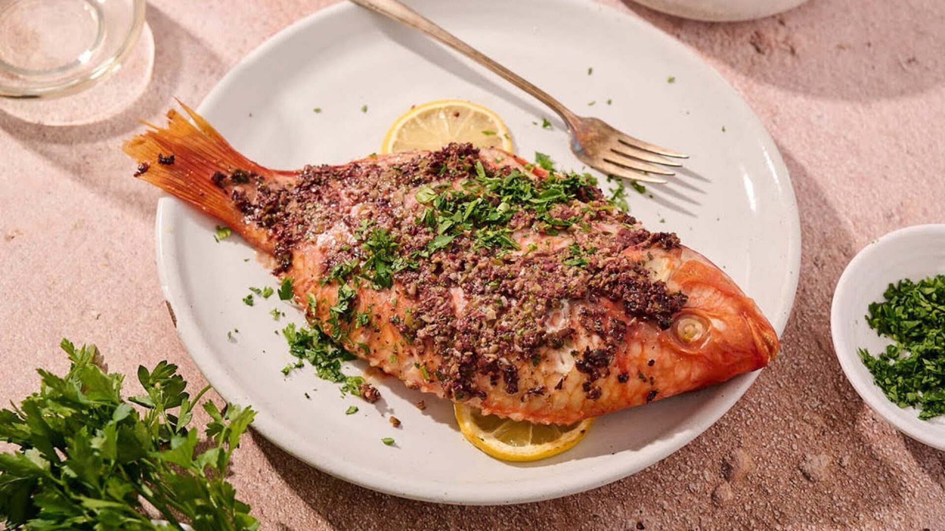 Video thumbnail for Greek Baked Tilapia With Simple Tapenade Recipe