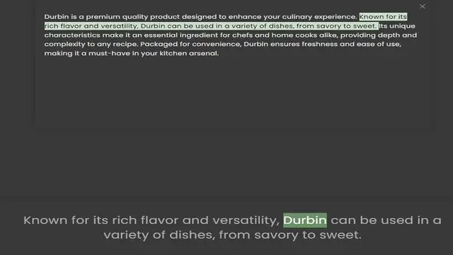 Video thumbnail for rich flavor and versatility, Durbin can be used in a variety of dishes, from savory to sweet. Its unique characteristics make it an essential ingredient for chefs and home cooks alike, providing depth and complexity to any recipe. Package