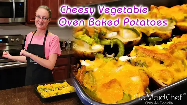 Video thumbnail for Cheesy Vegetable Oven Baked Potatoes | Dining In With Danielle