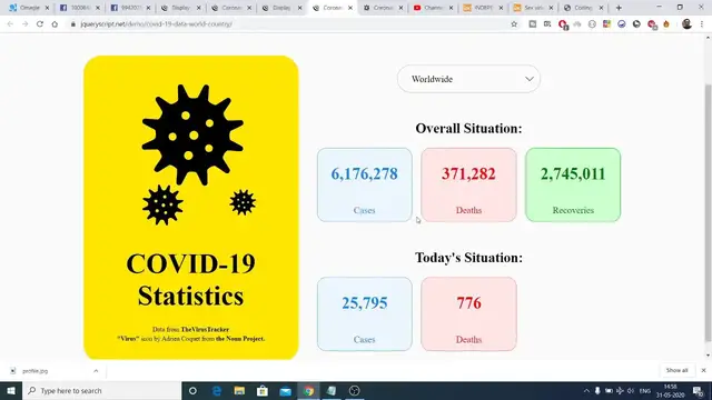 Video thumbnail for How to Display CoronaVirus Data From Around The World By Country Using COVID-19 API in Javascript