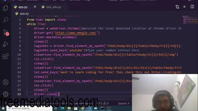 Video thumbnail for Python 3 Selenium Omegle API Bot to Increase Website Traffic Fast For Free Full Project For Beginner