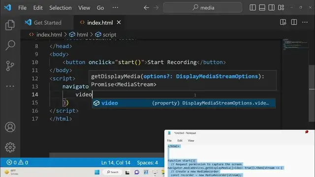 Video thumbnail for Javascript MediaRecorder Project to Build Screen Recorder and Download it as MP4 Video File