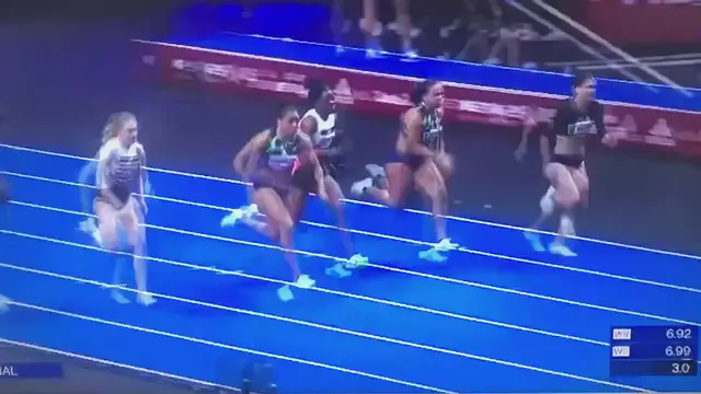 Video thumbnail for Mujinga Kambundji beats Shericka Jackson in the 60m in Paris