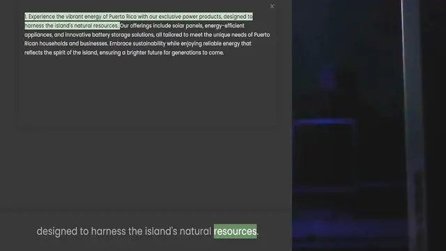 Video thumbnail for harness the island's natural resources. Our offerings include solar panels, energy-efficient appliances, and innovative battery storage solutions, all tailored to meet the unique needs of Puerto Rican households and businesses. Embrace su