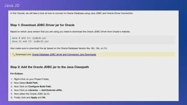 Video thumbnail for Java JDBC Example with Oracle Database Driver Connection
