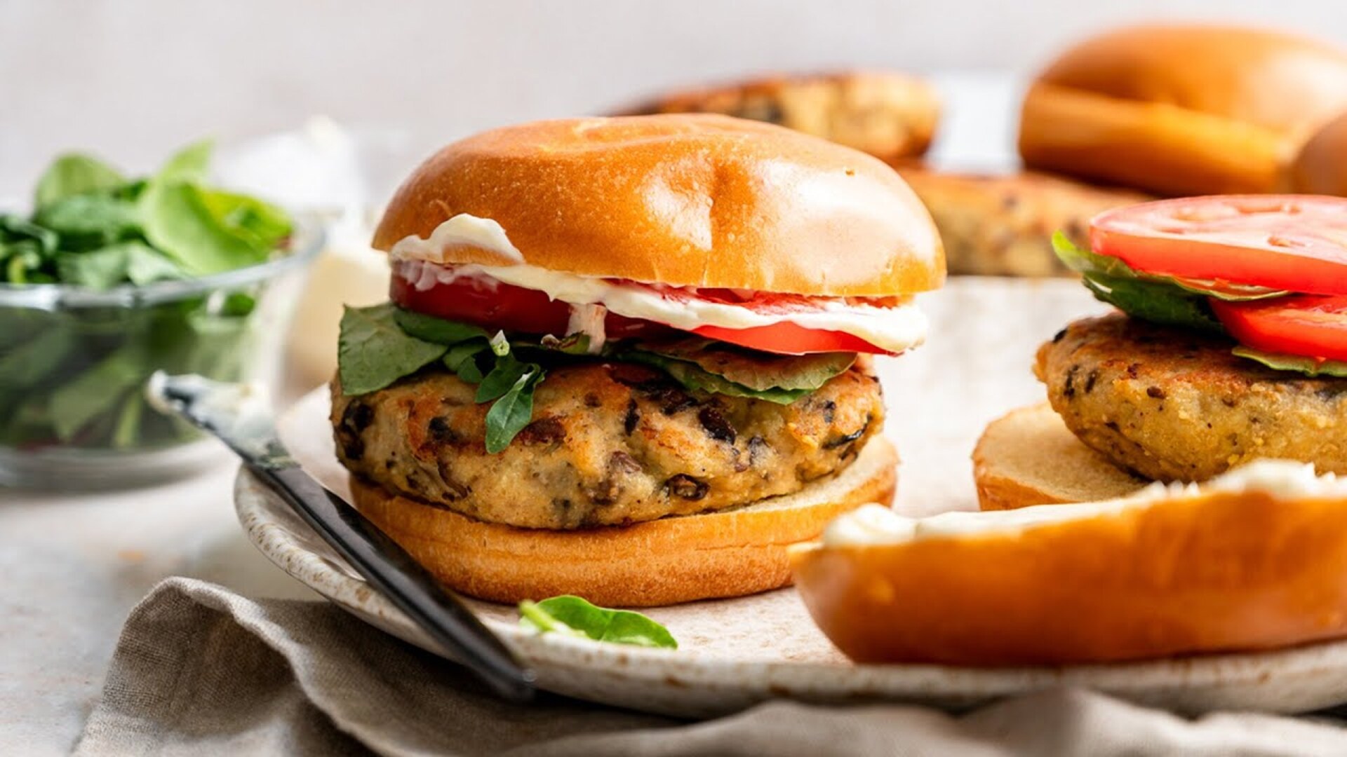 Video thumbnail for Pan-Seared Mushroom Chicken Burgers Recipe