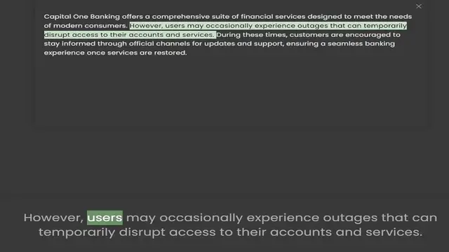 Video thumbnail for Capital One Banking offers a comprehensive suite of financial services designed to meet the needs of modern consumers. However, users may occasionally experience outages that can temporarily disrupt access to their accounts and services.