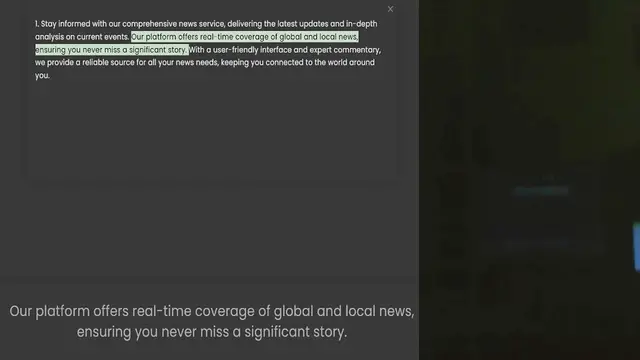 Video thumbnail for 1. Stay informed with our comprehensive news service, delivering the latest updates and in-depth analysis on current events. Our platform offers real-time coverage of global and local news, ensuring you never miss a significant story. Wit