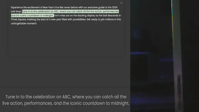Video thumbnail for Experience the excitement of New Year's Eve like never before with our exclusive guide to the 2024 ball drop! Tune in to the celebration on ABC, where you can catch all the live action, performances, and the iconic countdown to midnight.