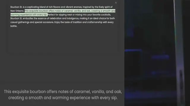 Video thumbnail for Bourbon St. is a captivating blend of rich flavors and vibrant aromas, inspired by the lively spirit of New Orleans. This exquisite bourbon offers notes of caramel, vanilla, and oak, creating a smooth and warming experience with every sip
