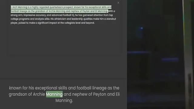 Video thumbnail for football lineage as the grandson of Archie Manning and nephew of Peyton and Eli Manning. With a strong arm, impressive accuracy, and advanced football IQ, he has garnered attention from top college programs and analysts alike. His athleti