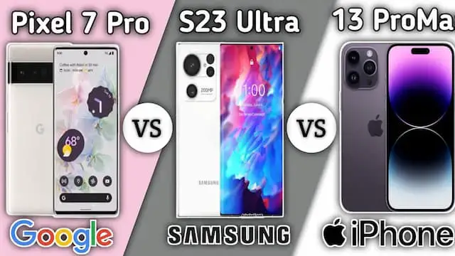 Video thumbnail for Pixel 7 pro vs S23 Ultra vs 14 Pro Max