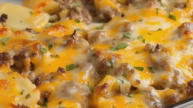 Video thumbnail for Easy Hamburger and Potato Casserole Recipe
