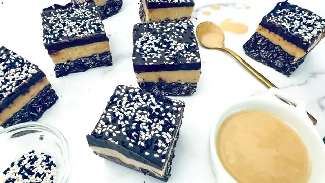 'Video thumbnail for Salted Tahini-Stuffed Chocolate Bar Recipe'