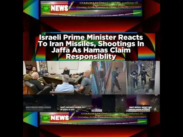 Video thumbnail for Israeli Prime Minister Reacts To Iran Missiles, Shootings In Jaffa As Hamas Claim Responsiblity ~...