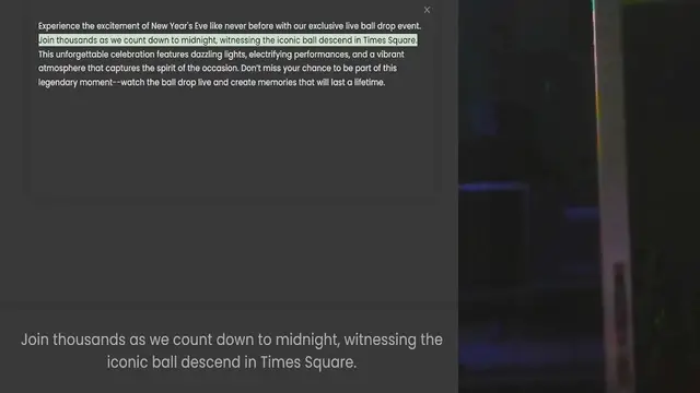Video thumbnail for Experience the excitement of New Year's Eve like never before with our exclusive live ball drop event. Join thousands as we count down to midnight, witnessing the iconic ball descend in Times Square. This unforgettable celebration feature