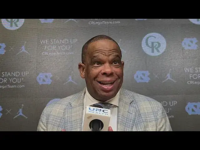 Video thumbnail for #UNC coach Hubert Davis press conference after victory over Georgetown