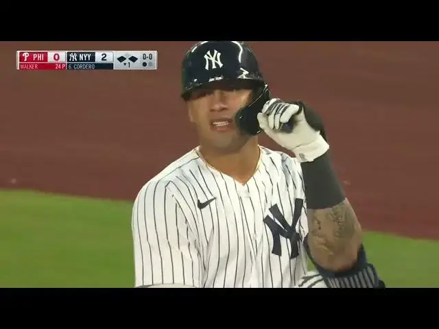 'Video thumbnail for Gleyber Torres BELTS a RBI Single, Scoring Aaron Judge! | New York Yankees | 4/3/2023'