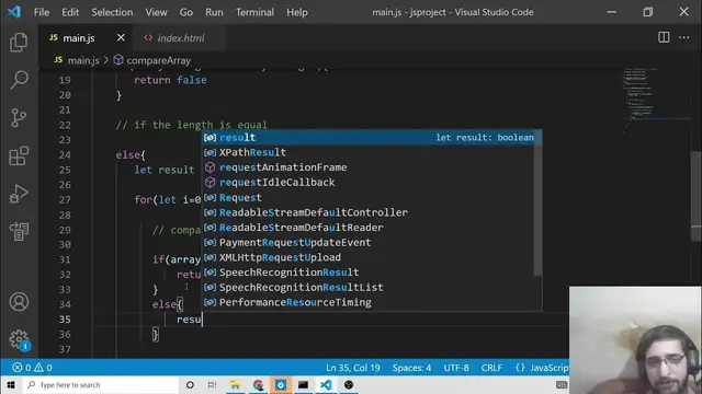 Video thumbnail for JavaScript Tutorial to Compare Elements of Two Arrays Using For Loop & JSON.stringify() Method