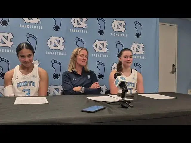 Video thumbnail for #UNC coach Courtney Banghart, forward Taliyah Henderson and guard Elina Aarnisalo after win over BU
