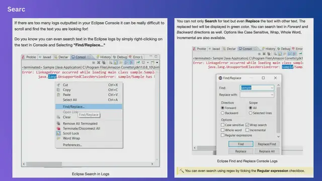 Video thumbnail for Search text in Eclipse Console logs