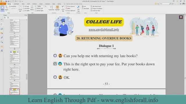 Video thumbnail for English Conversation About COLLEGE LIFE - RETURNING OVERDUE BOOKS