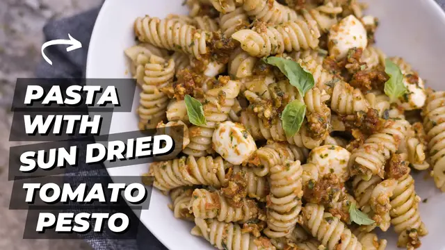 Video thumbnail for How to Make Pasta with Sun Dried Tomato Pesto (Easy Recipe)