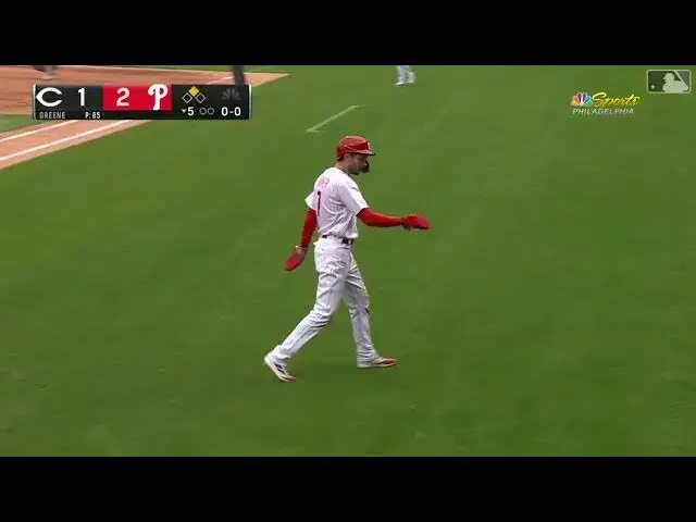 'Video thumbnail for Kyle Schwarber SMACKS a RBI Double, Scoring Trea Turner! | Philadelphia Phillies | 4/7/2023'